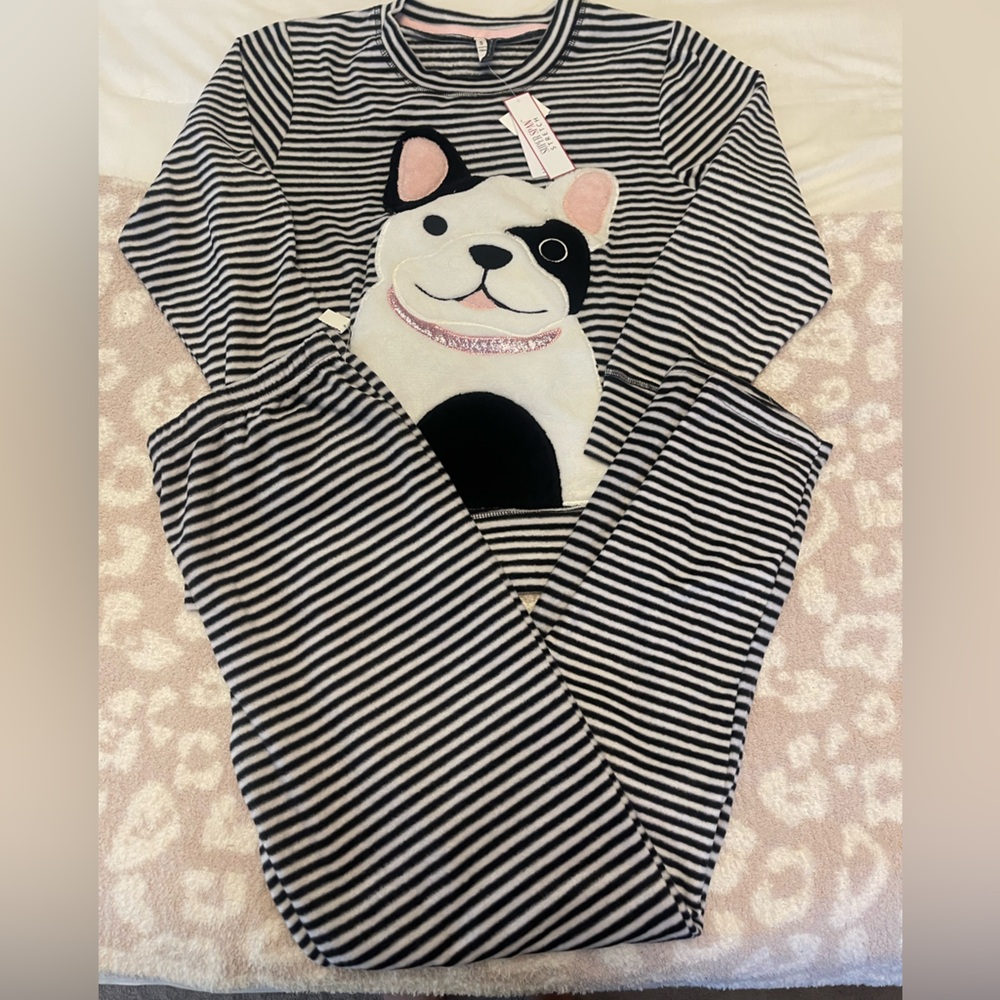 Striped Pajama Set with French Bulldog